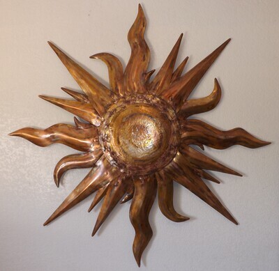Large Copper Sun Wall Sculpture, Wall Hanging Art work 48" Inch / 4' Foot (122cm) Diameter (Available/Created from Order, not in-stock) Large Copper Sun Wall Sculpture, Wall Hanging Art work 48" Inch / 4' Foot (122cm) Diameter (Available/Created from Order, not in-stock)