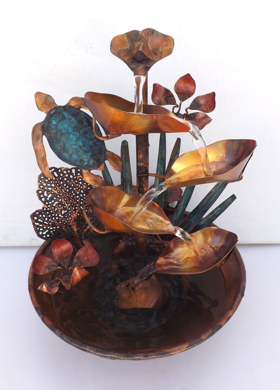 Sea Turtle Copper Water Fountain w/ Coral Reef decor scene (Available/Created by order, please see item details for shipping/inventory)