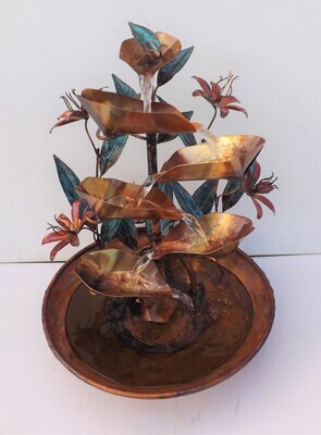 Copper Lily Flowers Water Fountain, Medium Table Size (created/available by order, please see details for shipping/inventory)