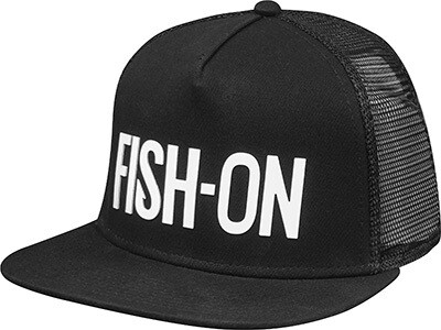 FISH-ON Trucker Hat Flat Bill - Black W/Mesh Back