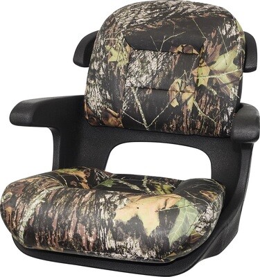 Elite Helm Low-Back Boat Seat - Mossy Oak Break Up Vinyl Cushion