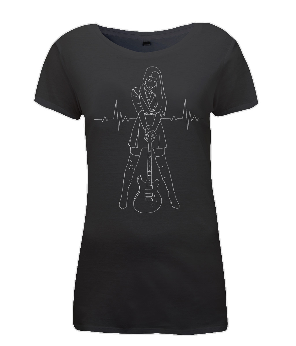 Fitted-cut black t-shirt - Heartbeat