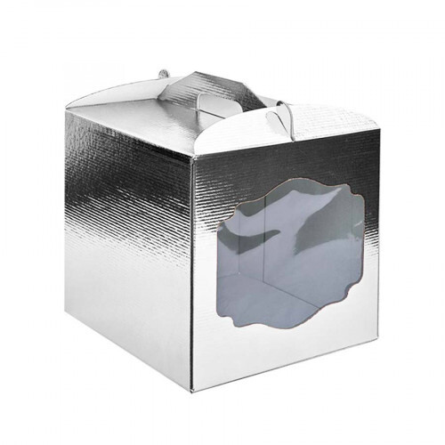 Коробка для торта з мікрогофри 25x25x20 см срібна, 1 шт.