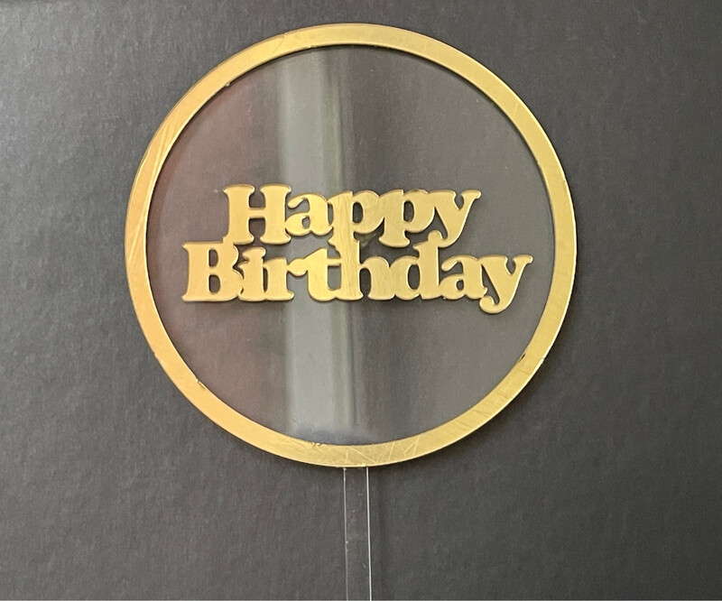 Топер «Happy birthday », круг 9 см висота 16 см, акрил, 1 шт.