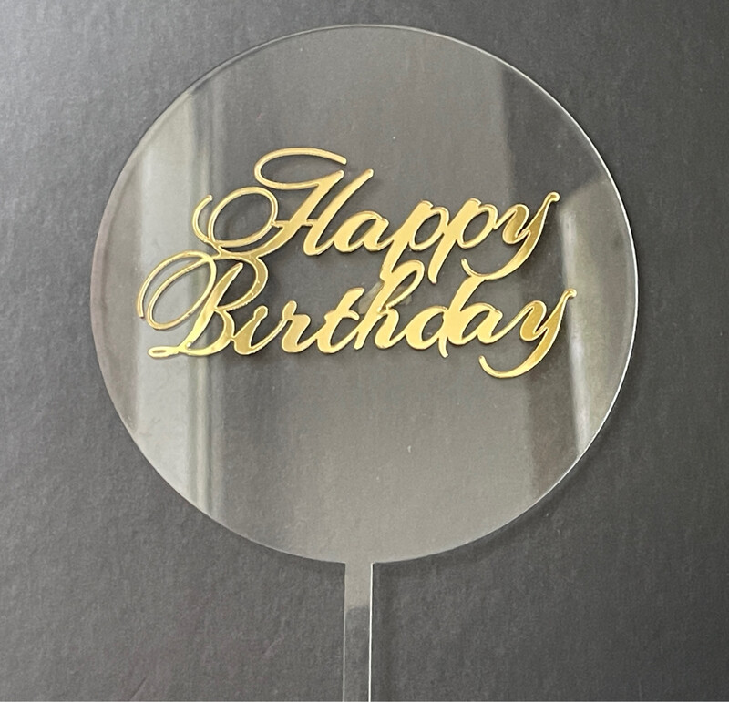 Топер «Happy birthday», круг 10 см висота 18 см, акрил, 1 шт.