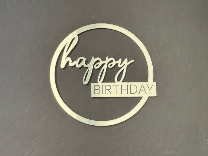 Топер «Happy birthday », круг 8 см, акрил, 1 шт.
