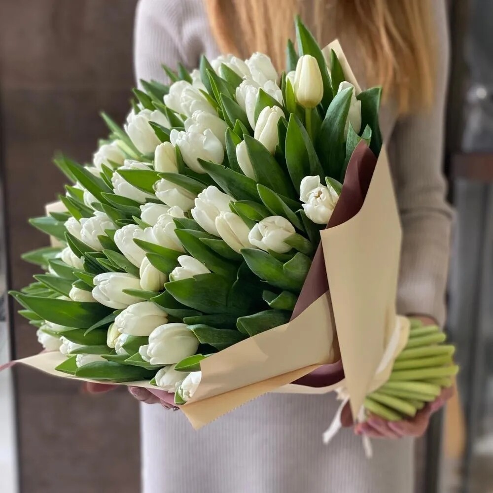 Белые тюльпаны 51шт 