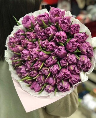 Фиолетовые пионовидные тюльпаны.