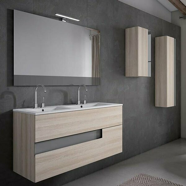 CONJUNTO VISION 120CMS, 2 CAJONES SUSPENDIDO Y LAVABO PORCELANA DOBLE