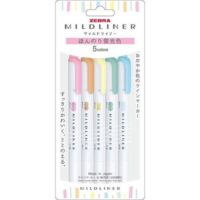 Zebra Mildliner- Fluorescent Pack 5