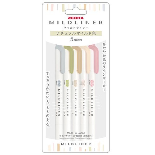 Zebra Mildliner- Natural pack 5