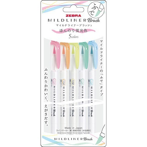 Zebra Mildliner Brush Fluorescent- Set de 5