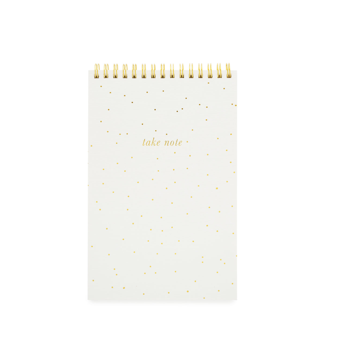 Top Spiral Notebook, White + Gold Scatter Dot