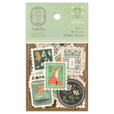 Antique Market Postage Stamp Flake Stickers - Green