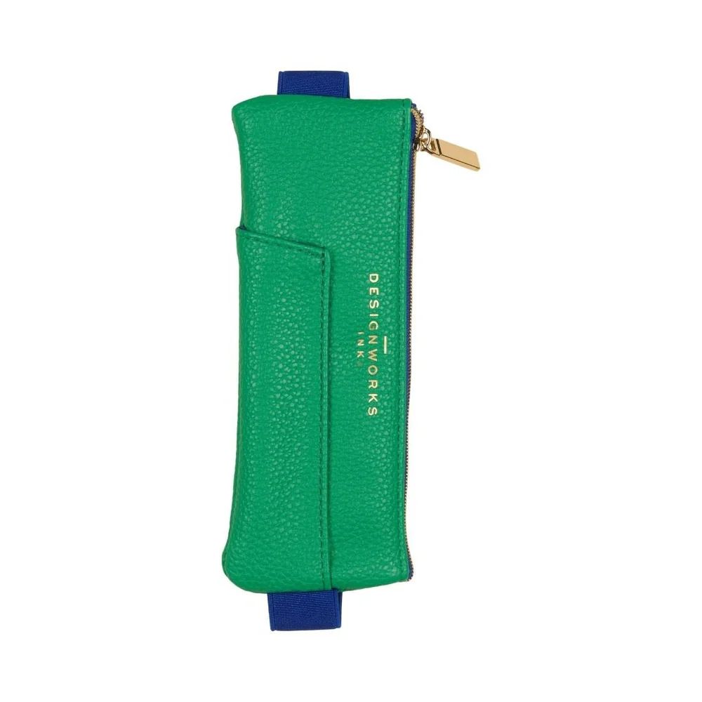 Vegan leather Pen pouch Bright Green Navy