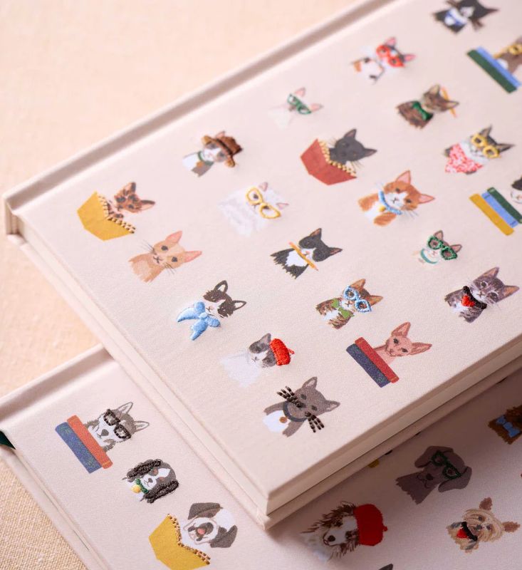 Embroidered Journal - Studious cats