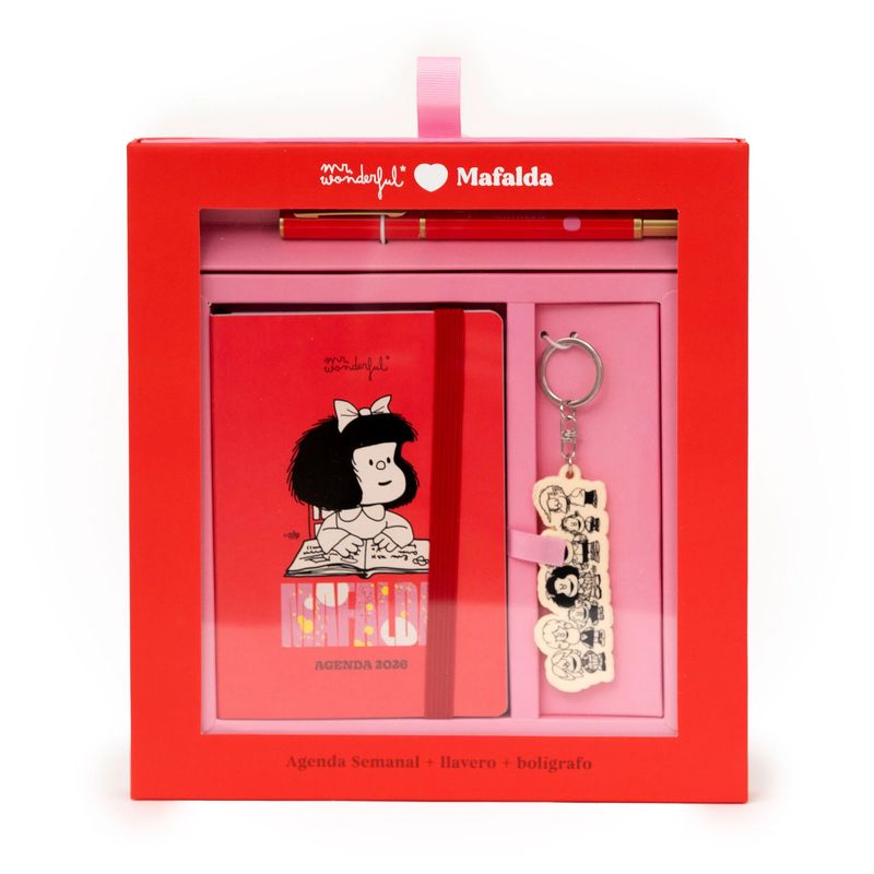Set de Agenda Pocket A6 2026 Semanal + llavero Mafalda