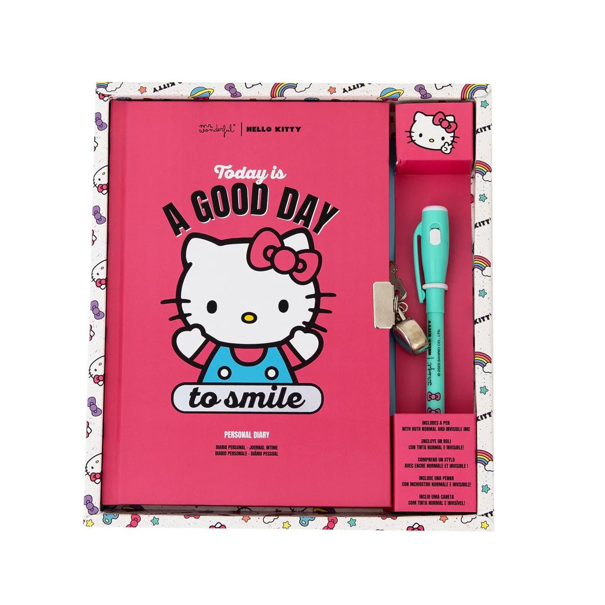 Diario personal + boli con tinta normal e invisible Hello Kitty - Today is a good day to smile