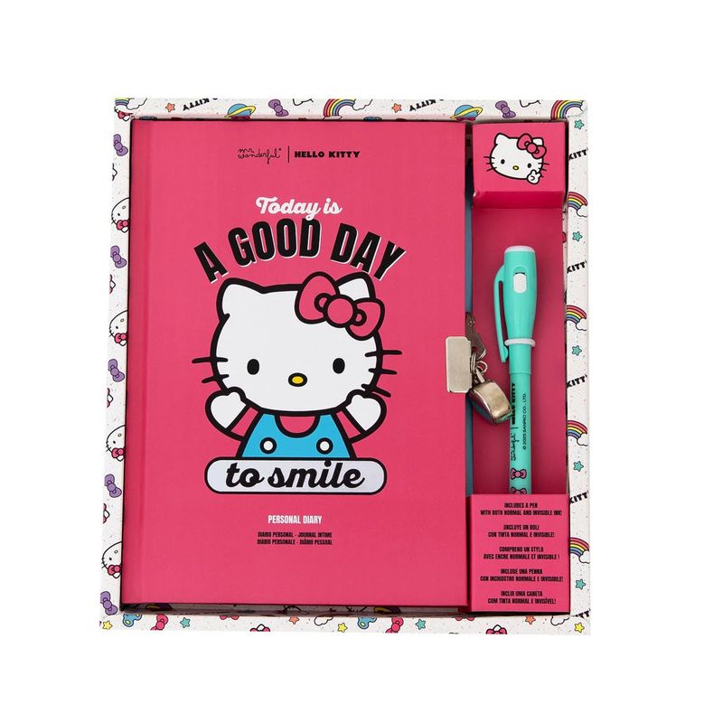 Diario personal + boli con tinta normal e invisible Hello Kitty - Today is a good day to smile