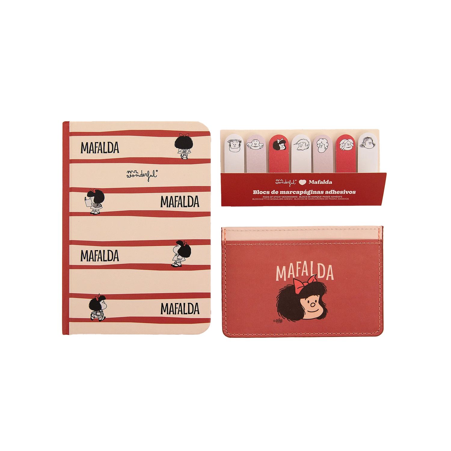 Set de libreta A6 + tarjetero + marcapáginas adhesivos - Mafalda
