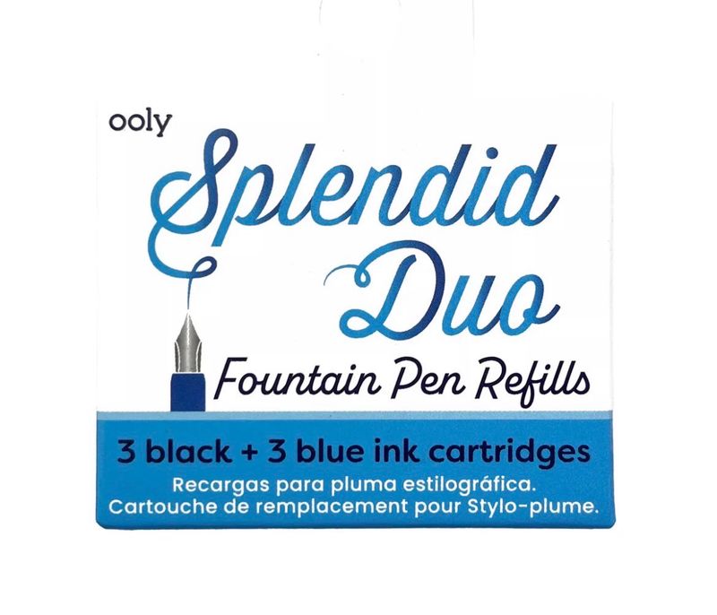 Ooly - Splendid Duo Fountain Pen Refills 3 Black &amp; 3 Blue Ink Cartridges