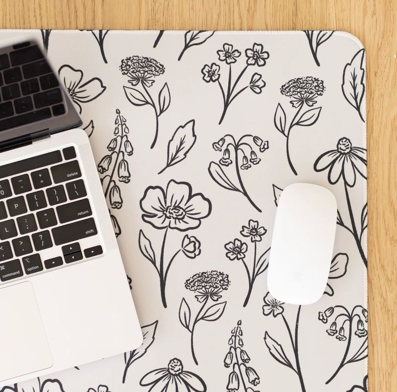 Desk Pad Ivory Pressed Floral