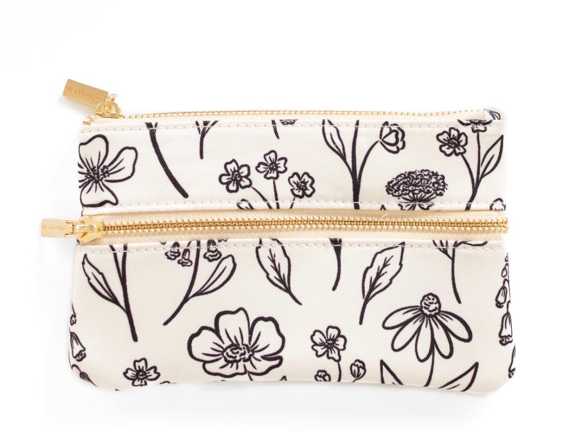 Pencil Pouch Ivory Pressed Floral