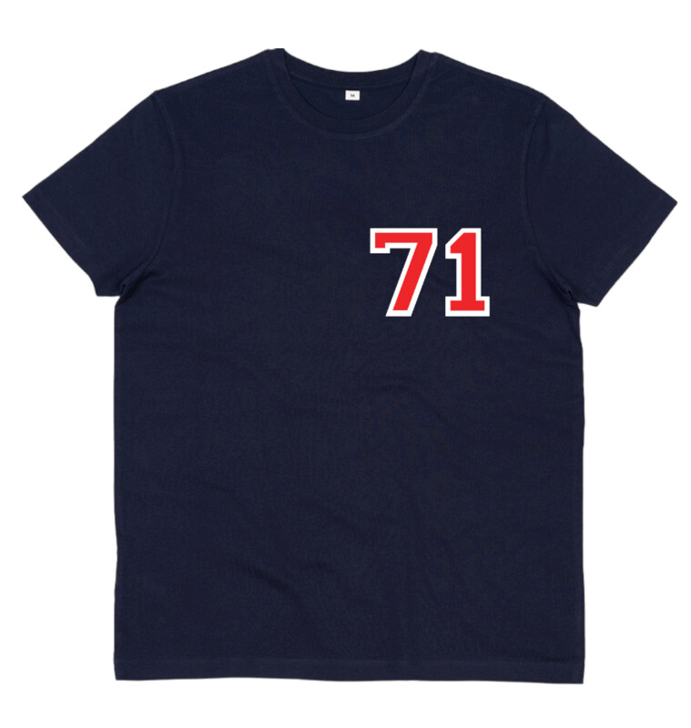 COLLEGE STYLE NUMBERS LEFT SIDE (ANY NUMBERS OR LETTERS) ORGANIC  HEAVY COTTON T SHIRT