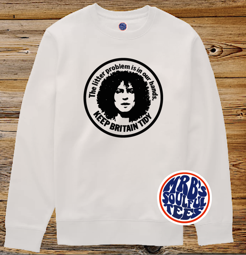 MARC BOLAN KEEP BRITIAN TIDY 1970S ORGANIC COTTON SWEATSHIRT