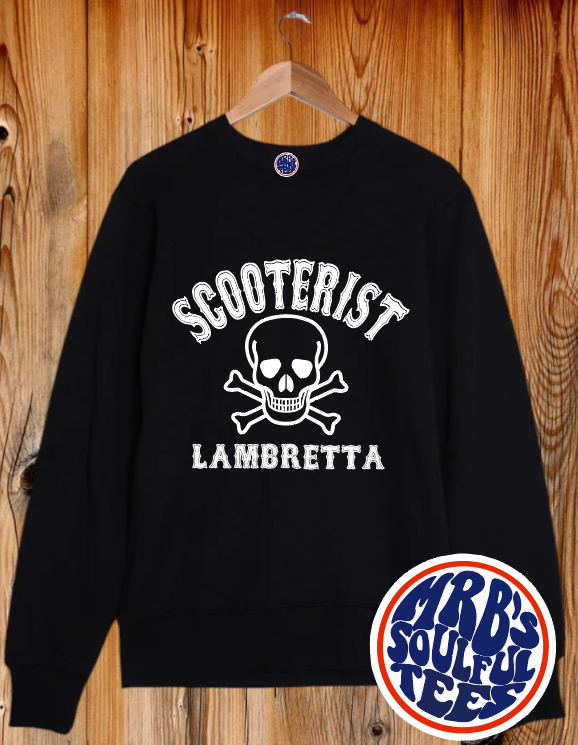 SCOOTERIST SKULL VESPA OR LAMBRETTA ORGANIC COTTON SWEATSHIRT