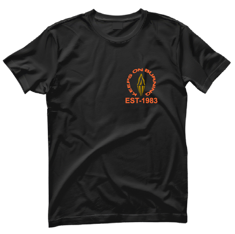 Keeps on burning (orange and Gold) Large or small print organic cotton t shirt
