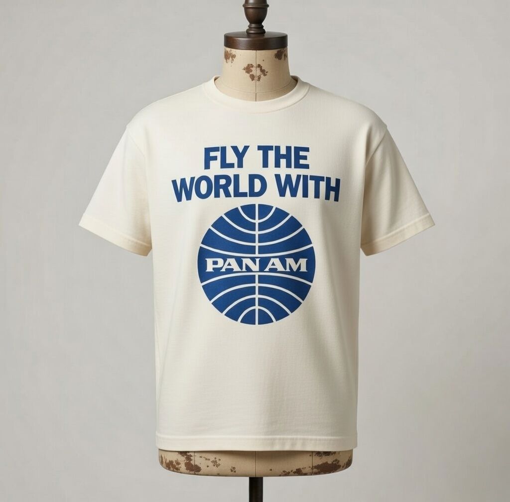 FLY THE WORLD WITH PAN AM COTTON ORGANIC T SHIRT FLY THE WORLD WITH PAN AM COTTON ORGANIC T SHIRT