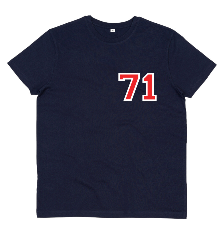 COLLEGE STYLE NUMBERS LEFT SIDE (ANY NUMBERS OR LETTERS) ORGANIC  HEAVY COTTON T SHIRT