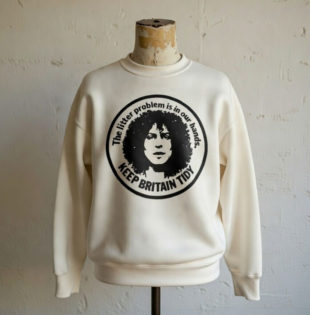 MARC BOLAN KEEP BRITIAN TIDY 1970S ORGANIC COTTON SWEATSHIRT