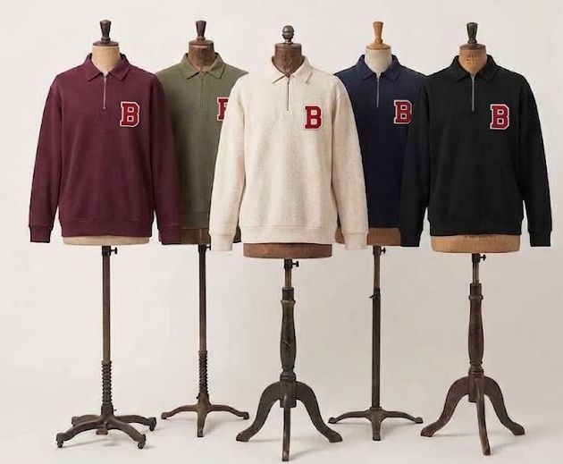 Preppy style 1/4 Zip Organic Cotton Sweatshirt with Polo Collar with your choice of letter and colour