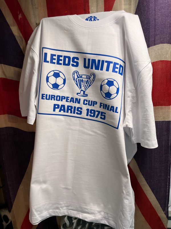 LEEDS UNITED EUROPEAN CUP FINAL 1975 T SHIRT ORGANIC COTTON LEEDS UNITED EUROPEAN CUP FINAL 1975 T SHIRT ORGANIC COTTON