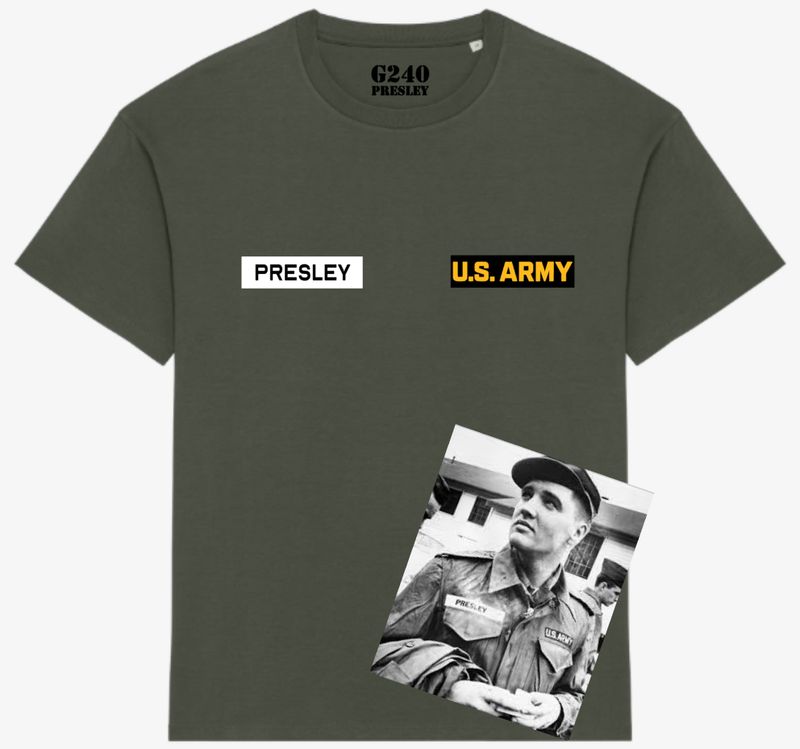 AS WORN BY ELVIS PRESLEY US ARMY ISSUE G240 PRESLEY ORGANIC COTTON T SHIRT AS WORN BY ELVIS PRESLEY US ARMY ISSUE G240 PRESLEY ORGANIC COTTON T SHIRT