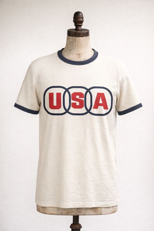 USA MODERNIST RINGER ORGANIC COTTON T SHIRT