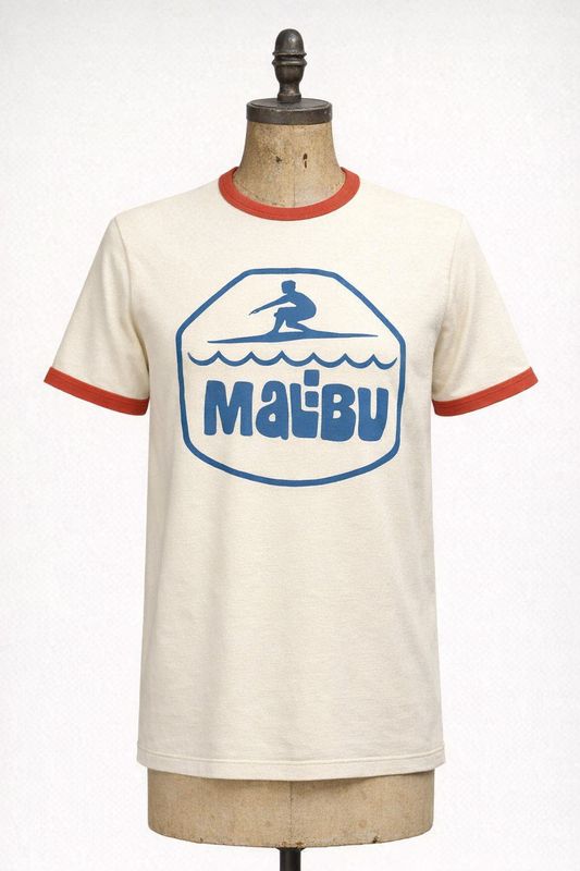 As worn by Carl Wilson, Malibu organic cotton ringer T-shirt from the Beach Boys