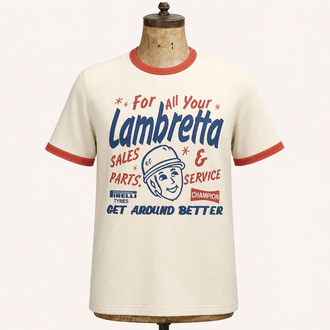 LAMBRETTA SERVICE PARTS AND SALES ORGANIC COTTON RINGER T SHIRT LAMBRETTA SERVICE PARTS AND SALES ORGANIC COTTON RINGER T SHIRT