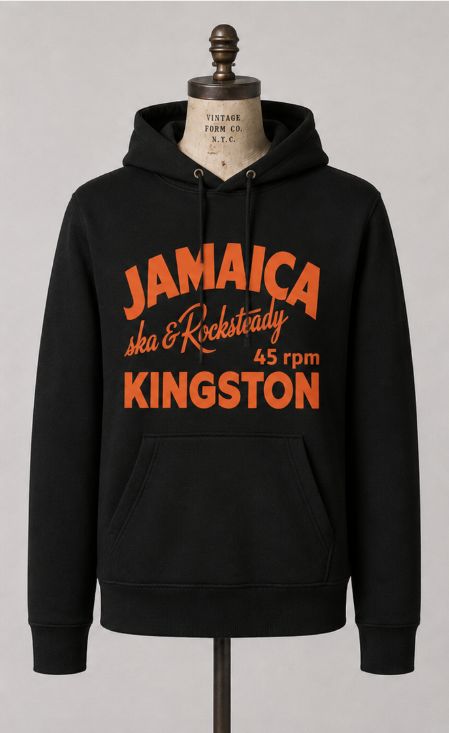 JAMAICA SKA AND ROCKSTEADY KINSTON ORGANIC COTTON HOODED SWEATSHIRT JAMAICA SKA AND ROCKSTEADY KINSTON ORGANIC COTTON HOODED SWEATSHIRT