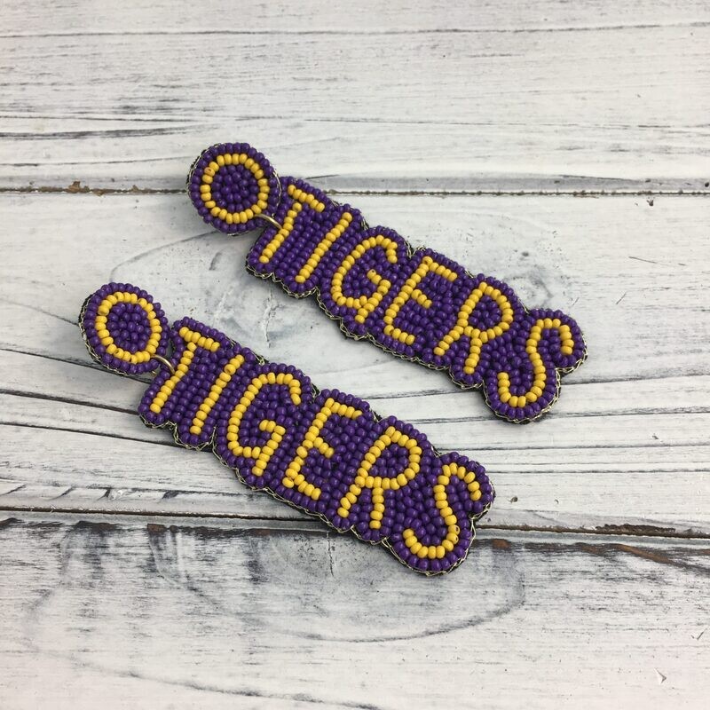 LSU Purple/Gold Tiger Earrings