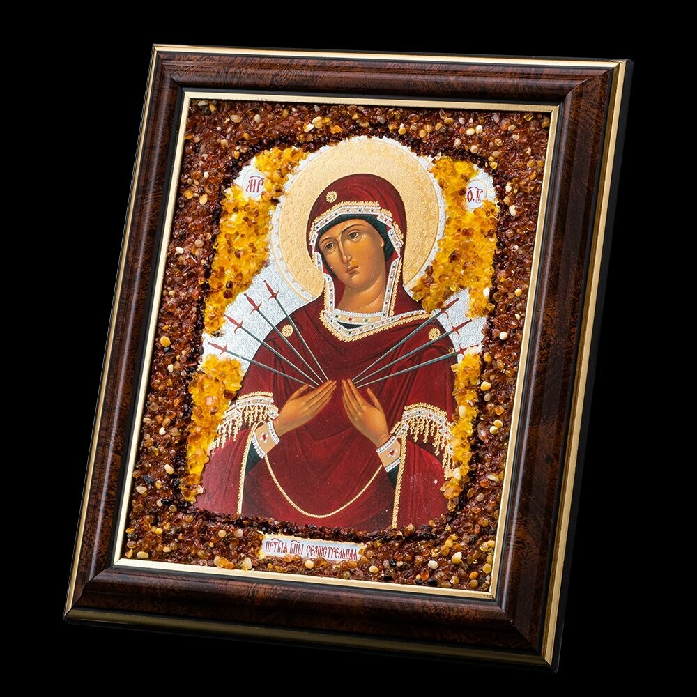 Икона малая из янтаря Пресвятой Божией Матери "Семистрельная"