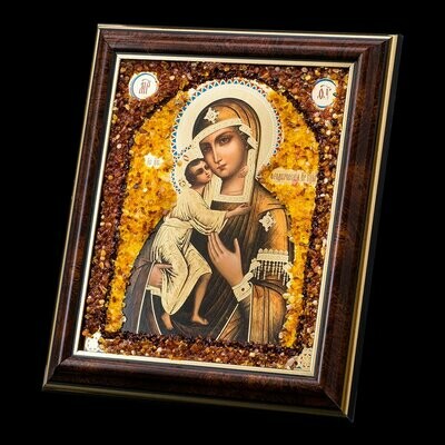 Православная малая икона из янтаря Феодоровской Пресвятой Богородицы