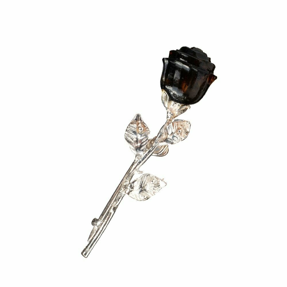 Очаровательная брошь-амулет из натурального янтаря "Черная роза"