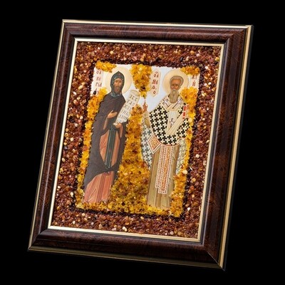 Православная икона из натурального янтаря "Кирилл и Мефодий"