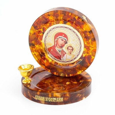 Складная икона из янтаря с подсвечником на магните "БМ Казанская"