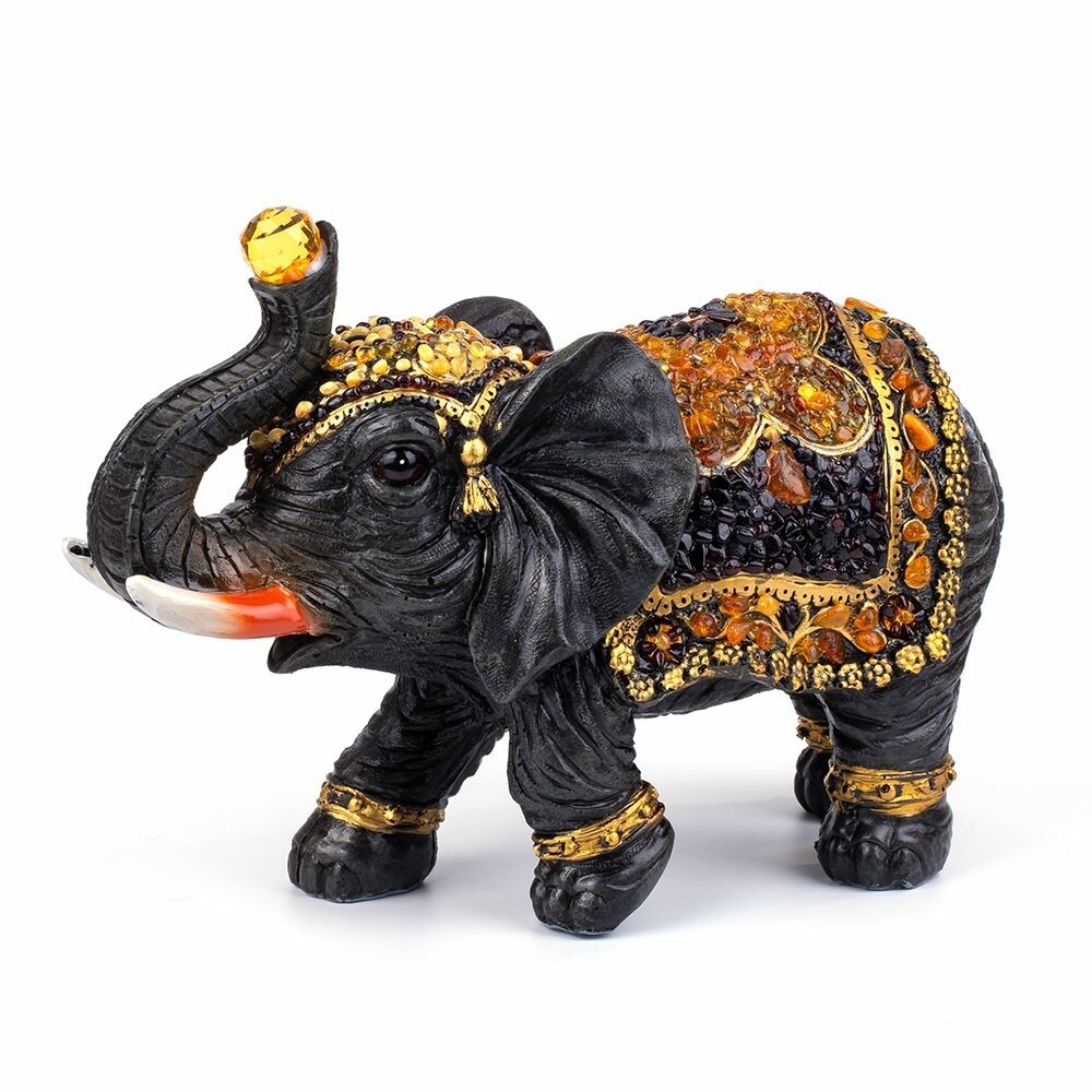 Сувенир малый янтарный слон, украшенный натуральным янтарем