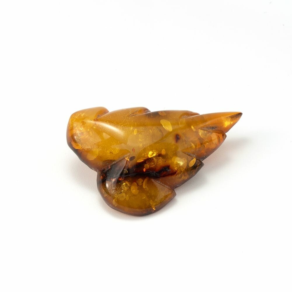 Эффектная брошь из натурального золотистого янтаря "Осенний листик"