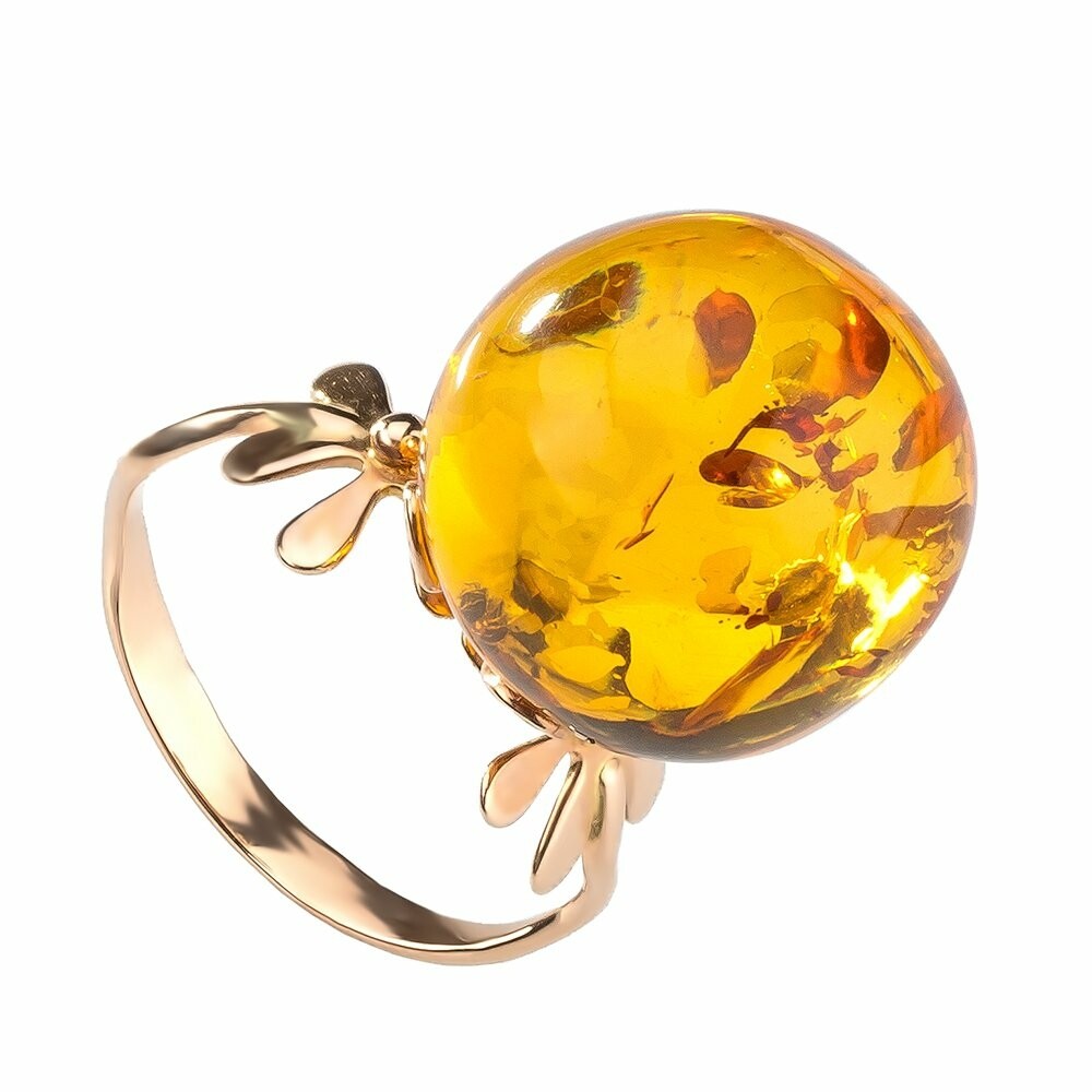 Золотое кольцо с  медовым янтарем 